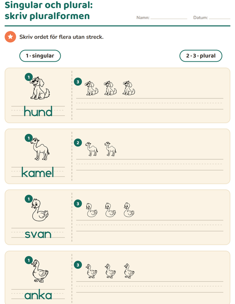 Förhandsvisning av Singular och plural-arbetsblad med Bondgårdsdjur SV för Förskoleklass