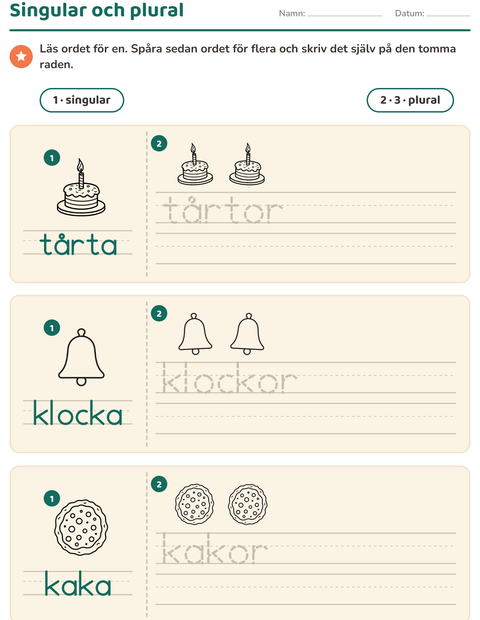 Förhandsvisning av Singular och plural-arbetsblad med Påsk SV för Förskoleklass