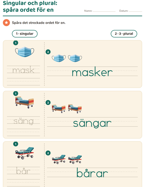 Förhandsvisning av Singular och plural-arbetsblad med Sjukhus för Förskoleklass