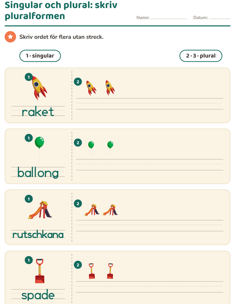 Förhandsvisning av Singular och plural-arbetsblad med Leksaker för Förskoleklass