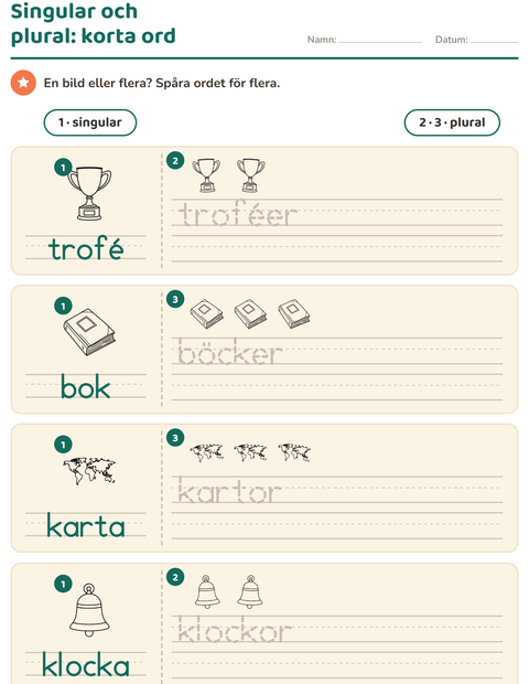 Förhandsvisning av Singular och plural-arbetsblad med Klassrum (S/V) för Förskoleklass