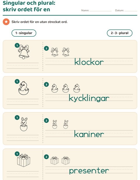 Förhandsvisning av Singular och plural-arbetsblad med Påsk SV 2 för Förskoleklass