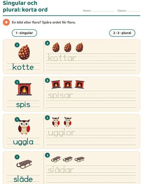 Förhandsvisning av Singular och plural-arbetsblad med Vinter för Förskoleklass