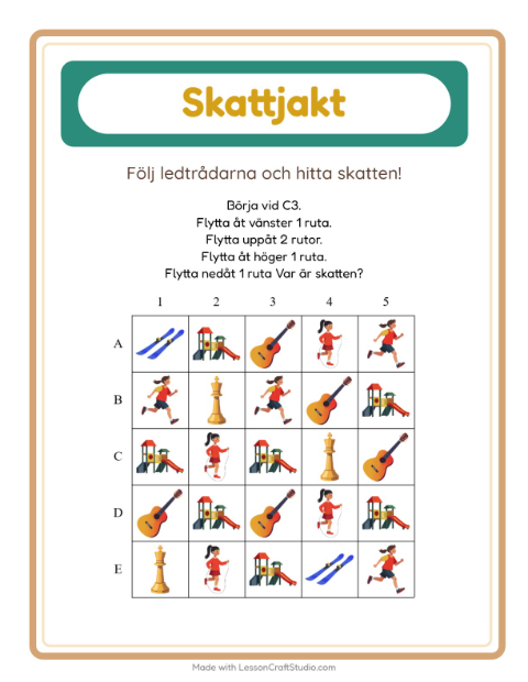 Förhandsvisning av Skattjakt-arbetsblad med Aktiviteter för Årskurs 1