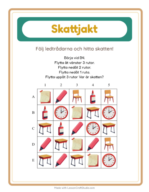 Skattjakt pilar – Klassrum