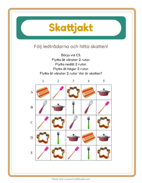 Förhandsvisning av Skattjakt med pilar och redskap – arbetsblad för förskolan