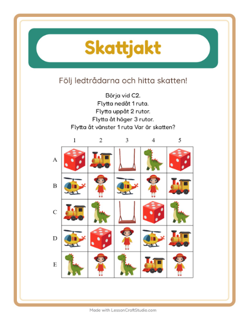 Förhandsvisning av Skattjakt med pilar och leksaker – arbetsblad för förskolan
