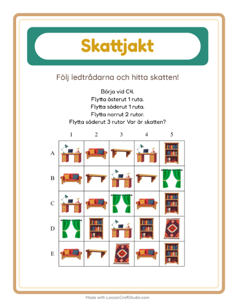 Förhandsvisning av Skattjakt-arbetsblad med Möbler för Årskurs 1