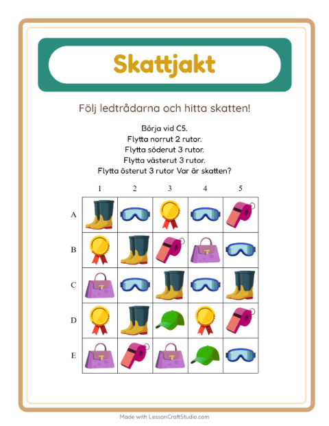 Förhandsvisning av Skattjakt-arbetsblad med Tillbehör för Årskurs 1
