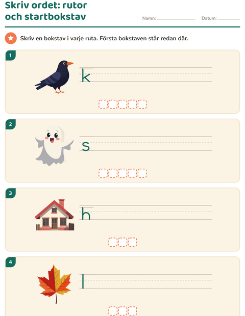 Förhandsvisning av Skriv ordet-arbetsblad med Blandat för Årskurs 1