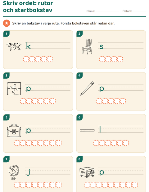 Förhandsvisning av Skriv ordet-arbetsblad med Klassrum (S/V) för Årskurs 1