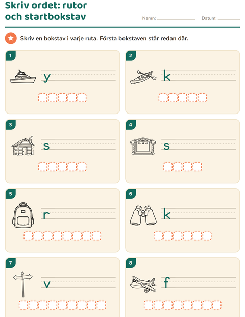 Förhandsvisning av Skriv ordet-arbetsblad med Resor och Semester SV för Årskurs 1