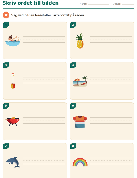 Förhandsvisning av Skriv ordet-arbetsblad med Sommar för Årskurs 1
