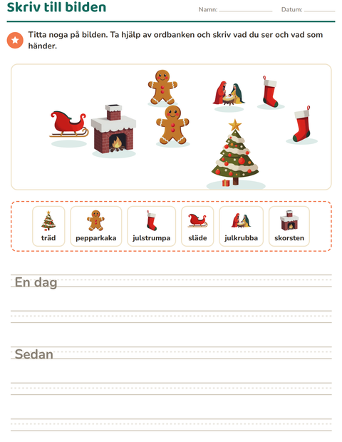 Förhandsvisning av Skriv till bilden-arbetsblad med Jul för Årskurs 2