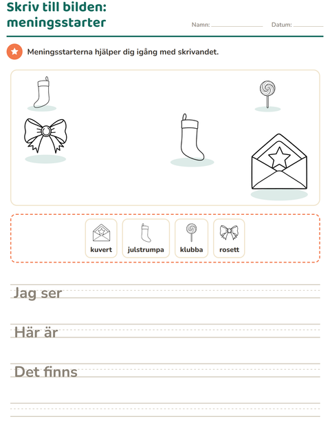 Förhandsvisning av Skriv till bilden-arbetsblad med Jul S/V för Årskurs 2
