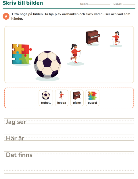 Förhandsvisning av Skriv till bilden-arbetsblad med Aktiviteter för Årskurs 2
