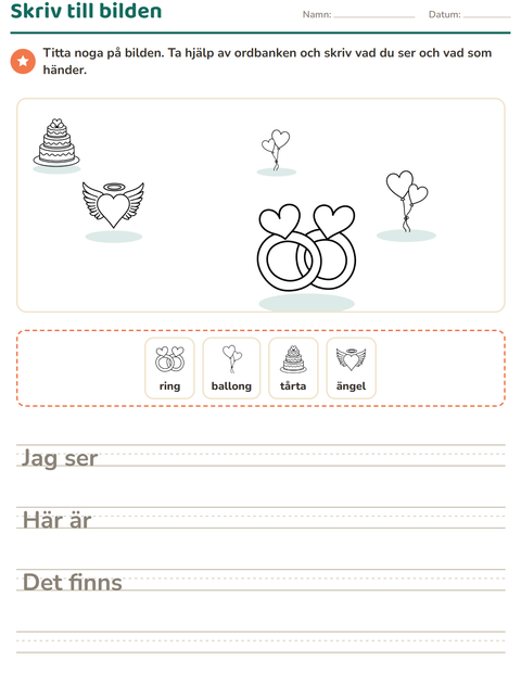 Förhandsvisning av Skriv till bilden-arbetsblad med Alla hjärtans dag SV för Årskurs 2