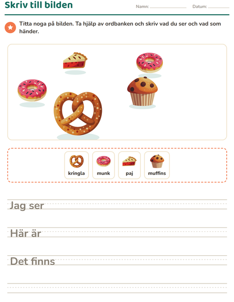 Förhandsvisning av Skriv till bilden-arbetsblad med Bageri för Årskurs 2