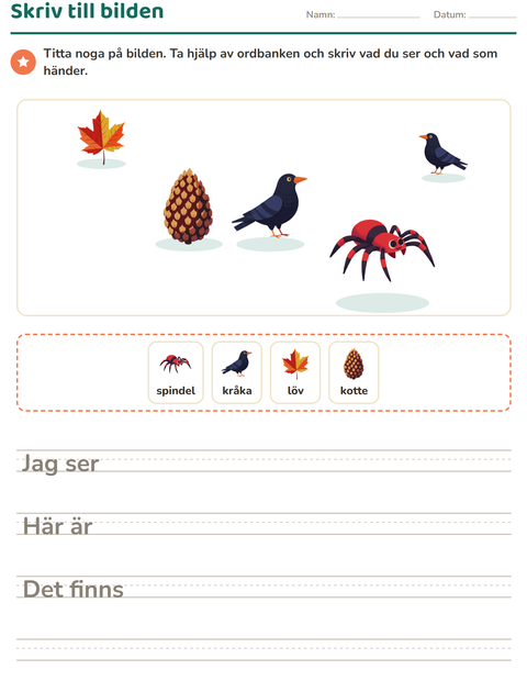 Förhandsvisning av Skriv till bilden-arbetsblad med Blandat för Årskurs 2