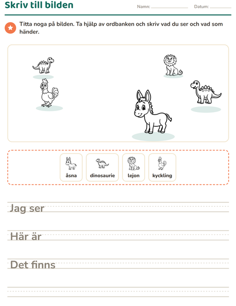 Förhandsvisning av Skriv till bilden-arbetsblad med Djur SV 3 för Årskurs 2