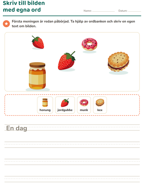 Förhandsvisning av Skriv till bilden-arbetsblad med Frukost för Årskurs 2