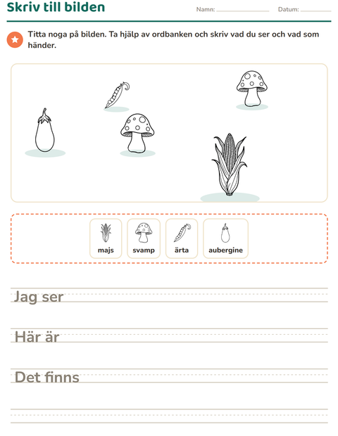 Förhandsvisning av Skriv till bilden-arbetsblad med Grönsaker SV 2 för Årskurs 2