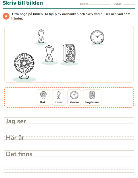 Förhandsvisning av Skriv till bilden-arbetsblad med Hem SV för Årskurs 2