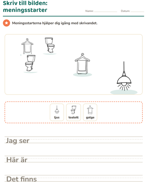 Förhandsvisning av Skriv till bilden-arbetsblad med Hushåll SV för Årskurs 2