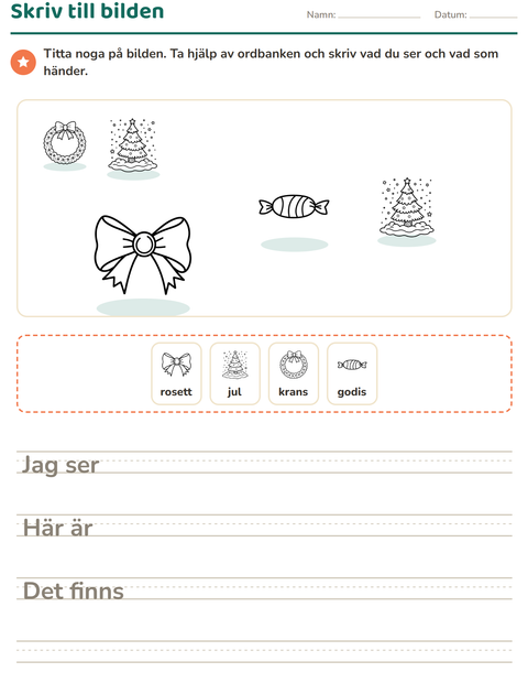 Förhandsvisning av Skriv till bilden-arbetsblad med Jul S/V för Årskurs 2