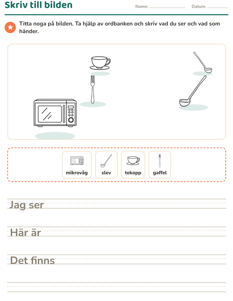 Förhandsvisning av Skriv till bilden-arbetsblad med Kök SV för Årskurs 2