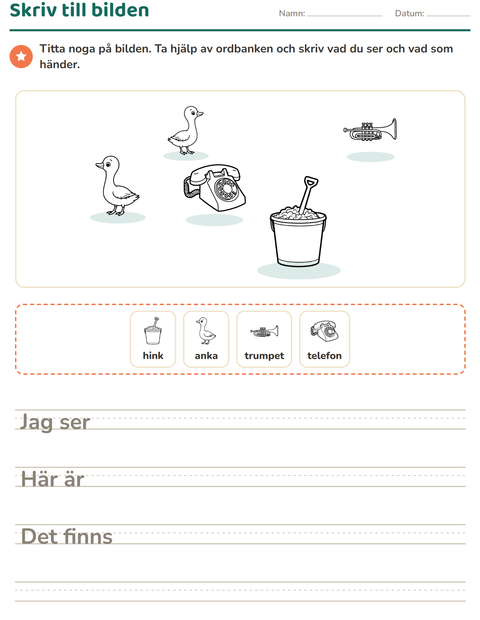 Förhandsvisning av Skriv till bilden-arbetsblad med Leksaker SV 2 för Årskurs 2