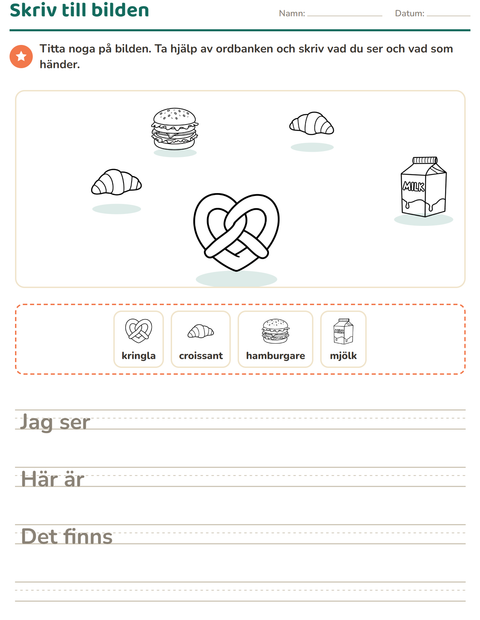 Förhandsvisning av Skriv till bilden-arbetsblad med Mat SV 3 för Årskurs 2