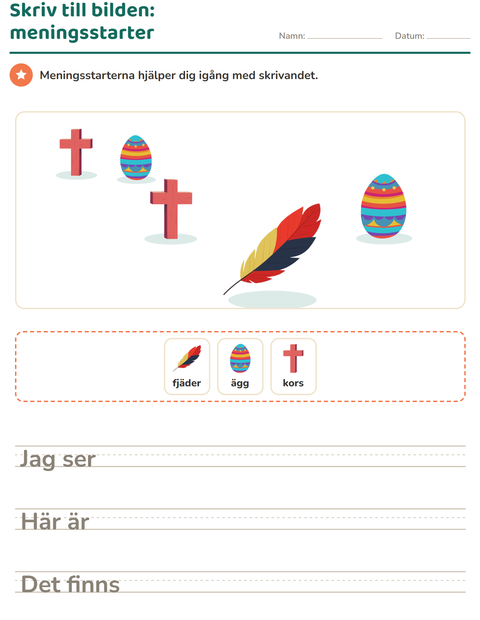 Förhandsvisning av Skriv till bilden-arbetsblad med Påsk för Årskurs 2