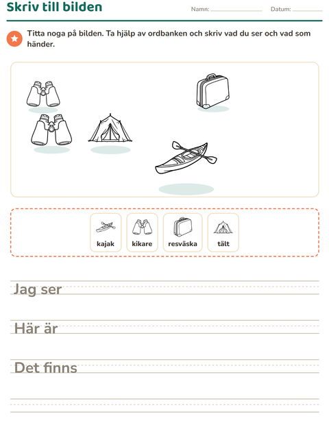 Förhandsvisning av Skriv till bilden-arbetsblad med Resor och Semester SV för Årskurs 2