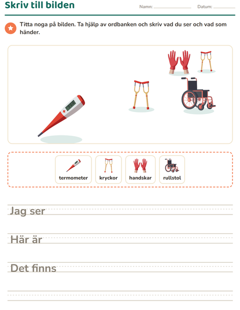 Förhandsvisning av Skriv till bilden-arbetsblad med Sjukhus för Årskurs 2