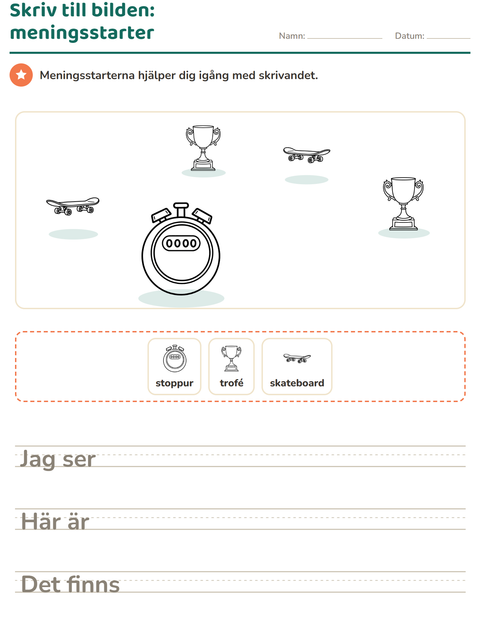 Förhandsvisning av Skriv till bilden-arbetsblad med Sport SV 2 för Årskurs 2