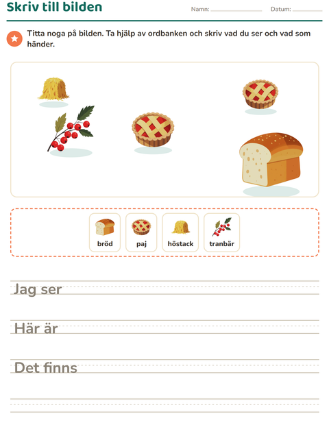 Förhandsvisning av Skriv till bilden-arbetsblad med Thanksgiving för Årskurs 2