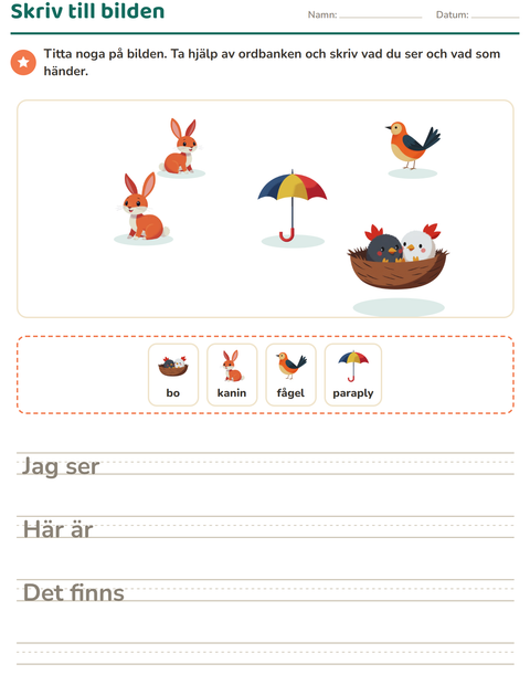 Förhandsvisning av Skriv till bilden-arbetsblad med Vår för Årskurs 2
