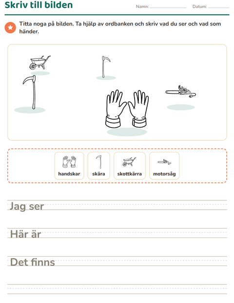 Förhandsvisning av Skriv till bilden-arbetsblad med Verktyg SV för Årskurs 2