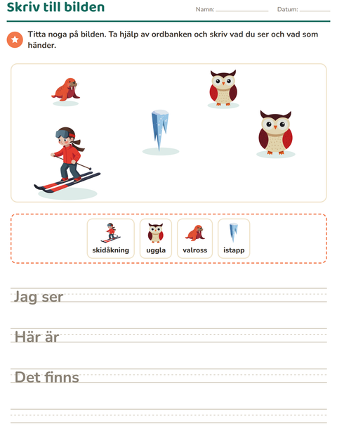 Förhandsvisning av Skriv till bilden-arbetsblad med Vinter för Årskurs 2