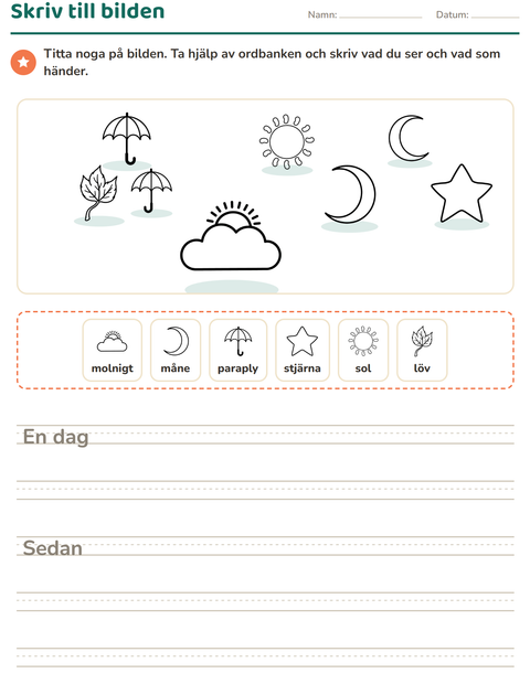 Förhandsvisning av Skriv till bilden-arbetsblad med Natur SV för Årskurs 2