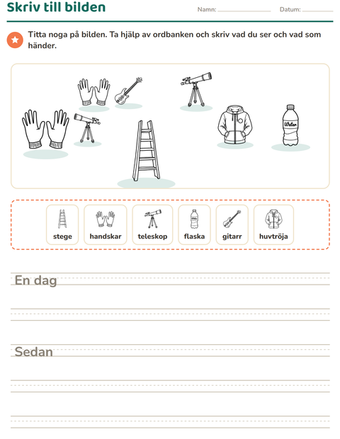 Förhandsvisning av Skriv till bilden-arbetsblad med Objekt SV för Årskurs 2