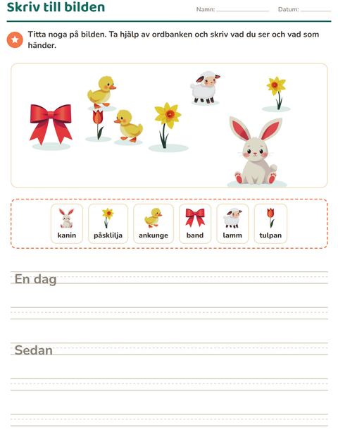 Förhandsvisning av Skriv till bilden-arbetsblad med Påsk för Årskurs 2