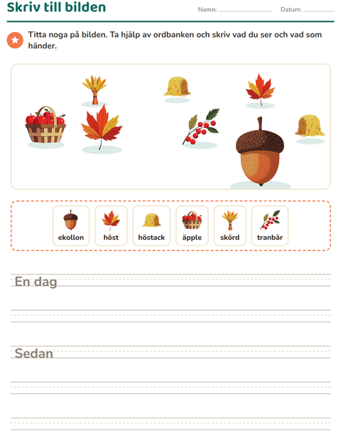 Förhandsvisning av Skriv till bilden-arbetsblad med Thanksgiving för Årskurs 2