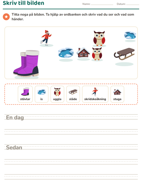 Förhandsvisning av Skriv till bilden-arbetsblad med Vinter för Årskurs 2