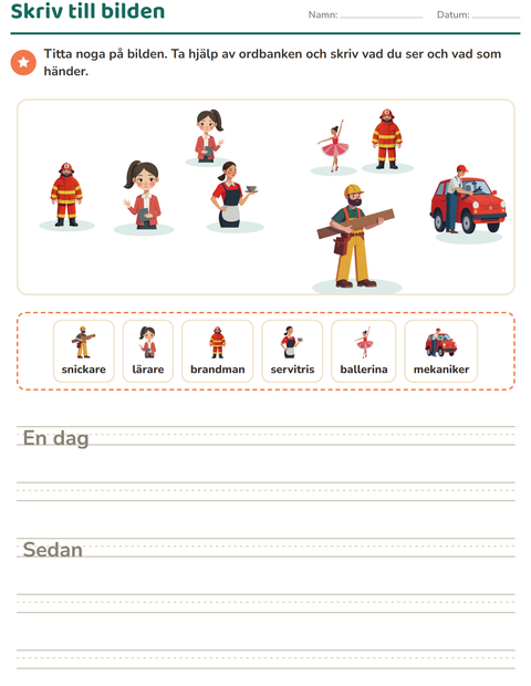 Förhandsvisning av Skriv till bilden-arbetsblad med Yrken för Årskurs 2