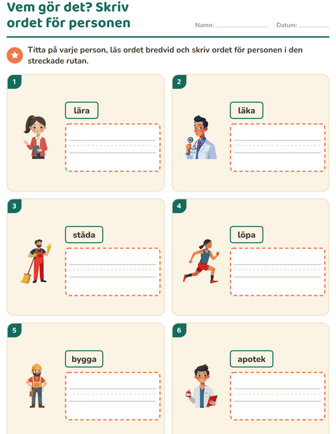 Förhandsvisning av Släktord, prefix och suffix-arbetsblad för Årskurs 3