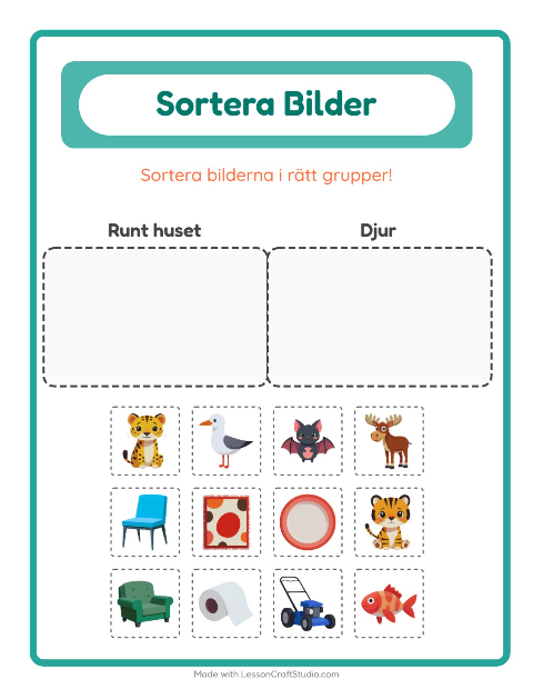 Förhandsvisning av Sortera Bilder-arbetsblad för Förskoleklass