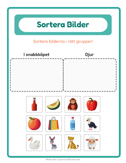 Bildsortering: I snabbköpet och Djur