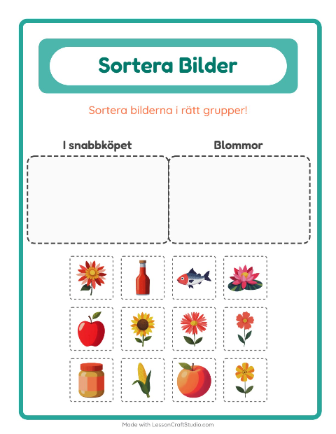 Bildsortering: I snabbköpet och Blommor